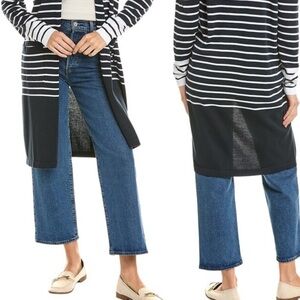 CAbi Navy and White Striped Cardigan